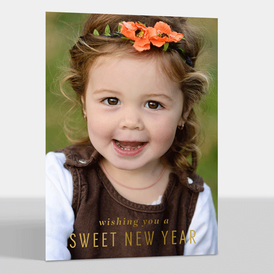 Vertical Sweet New Year Foil Photo Jewish New Year Cards